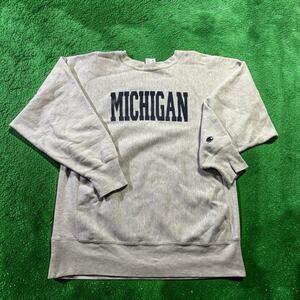 Vtg 90s Champion Reverse Weave‎ Michigan Sweatshirt Gray Crewneck Made in USA XL